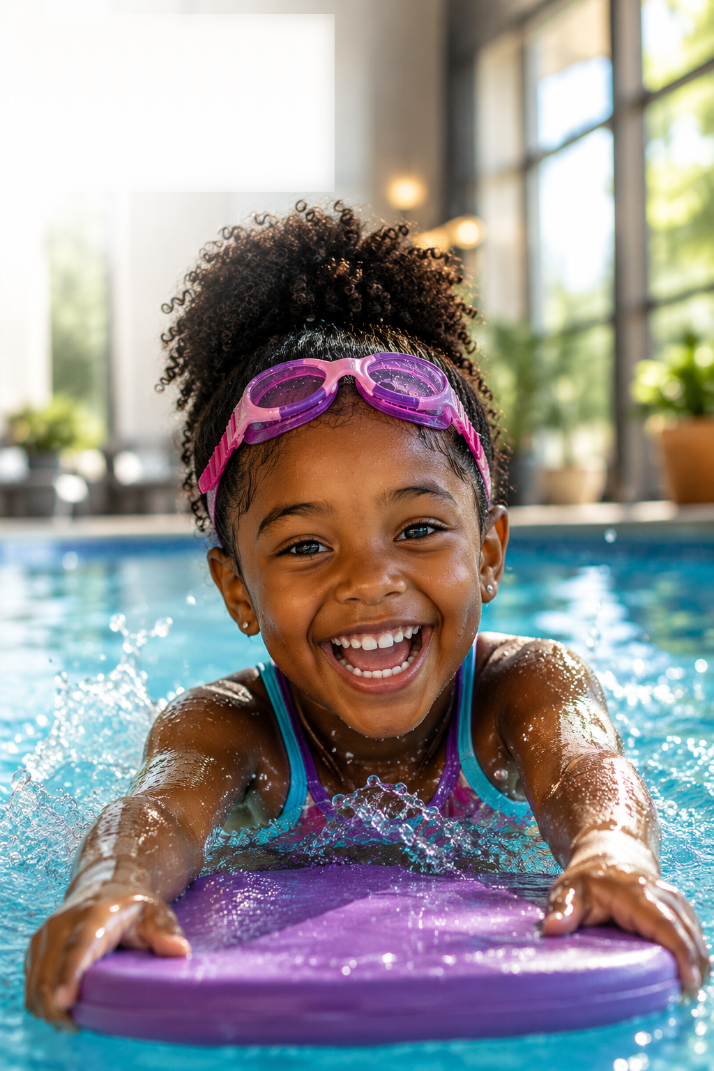 Smiling child enjoying an Aubree swim experience
