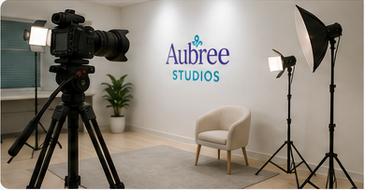 Aubree Studios professional video production studio with camera and lighting equipment