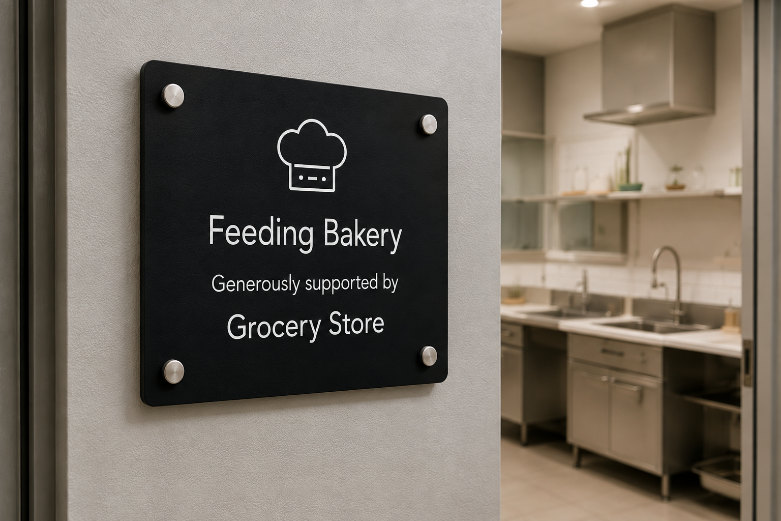 Feeding Bakery suite naming plaque generously supported by Grocery Store